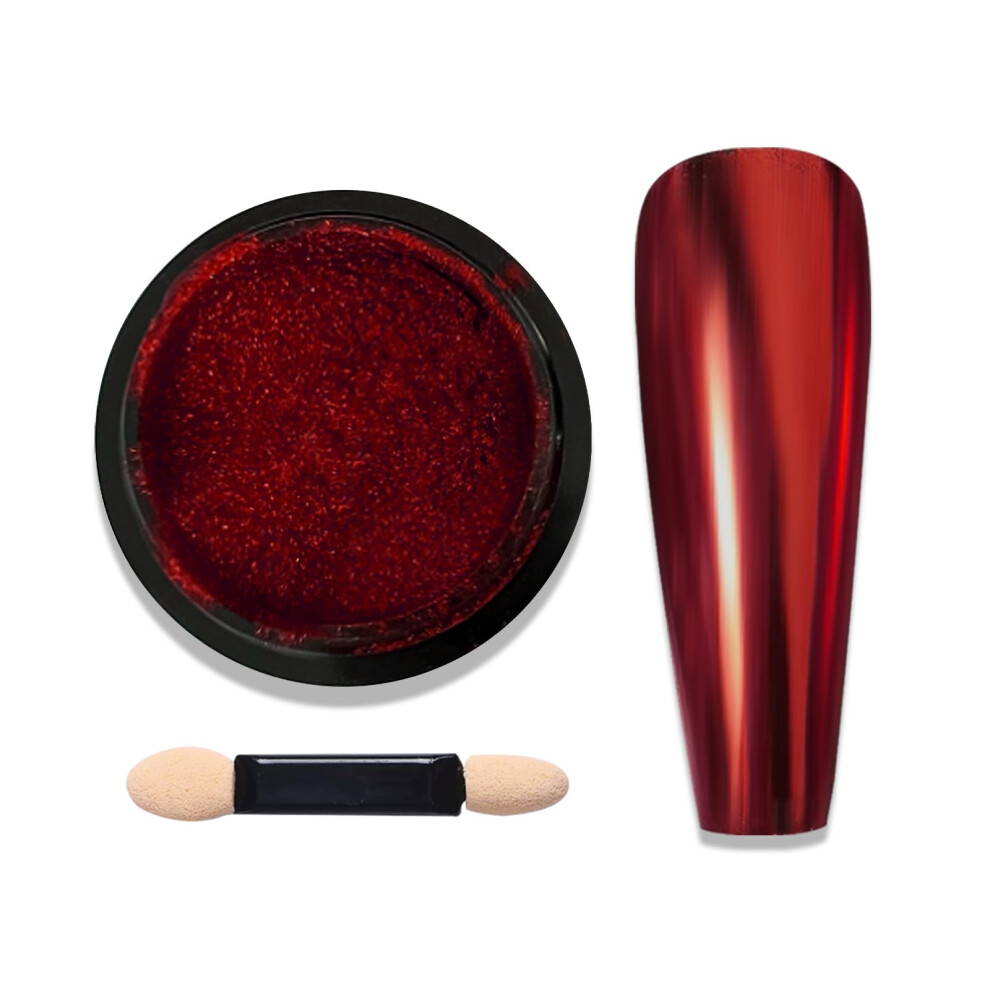 Red Chrome Nail Powder With Mirror Finish, Ultrafine Metallic Pigment For Gel Nails Art, M