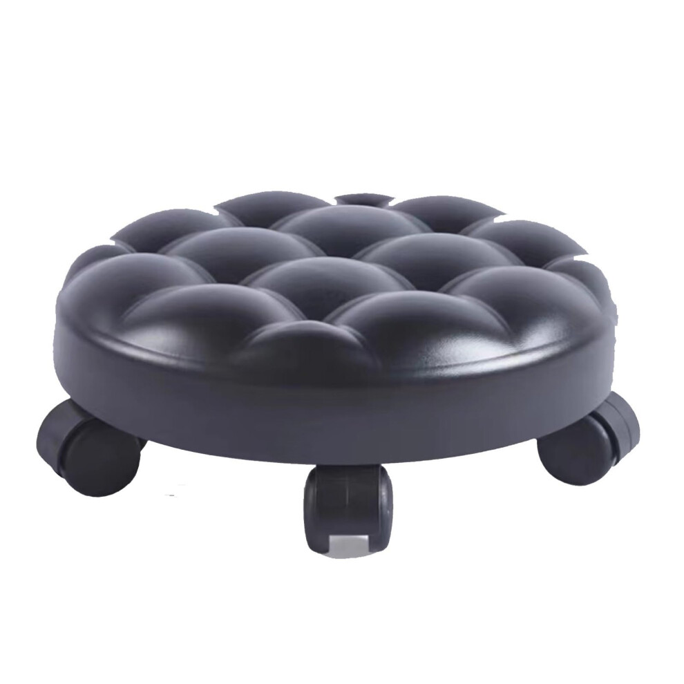 Rolling Stool With Wheels Ergonomic Pu Leather Low Seat 360 Swivel For Home And Workshop Black 9094768303139
