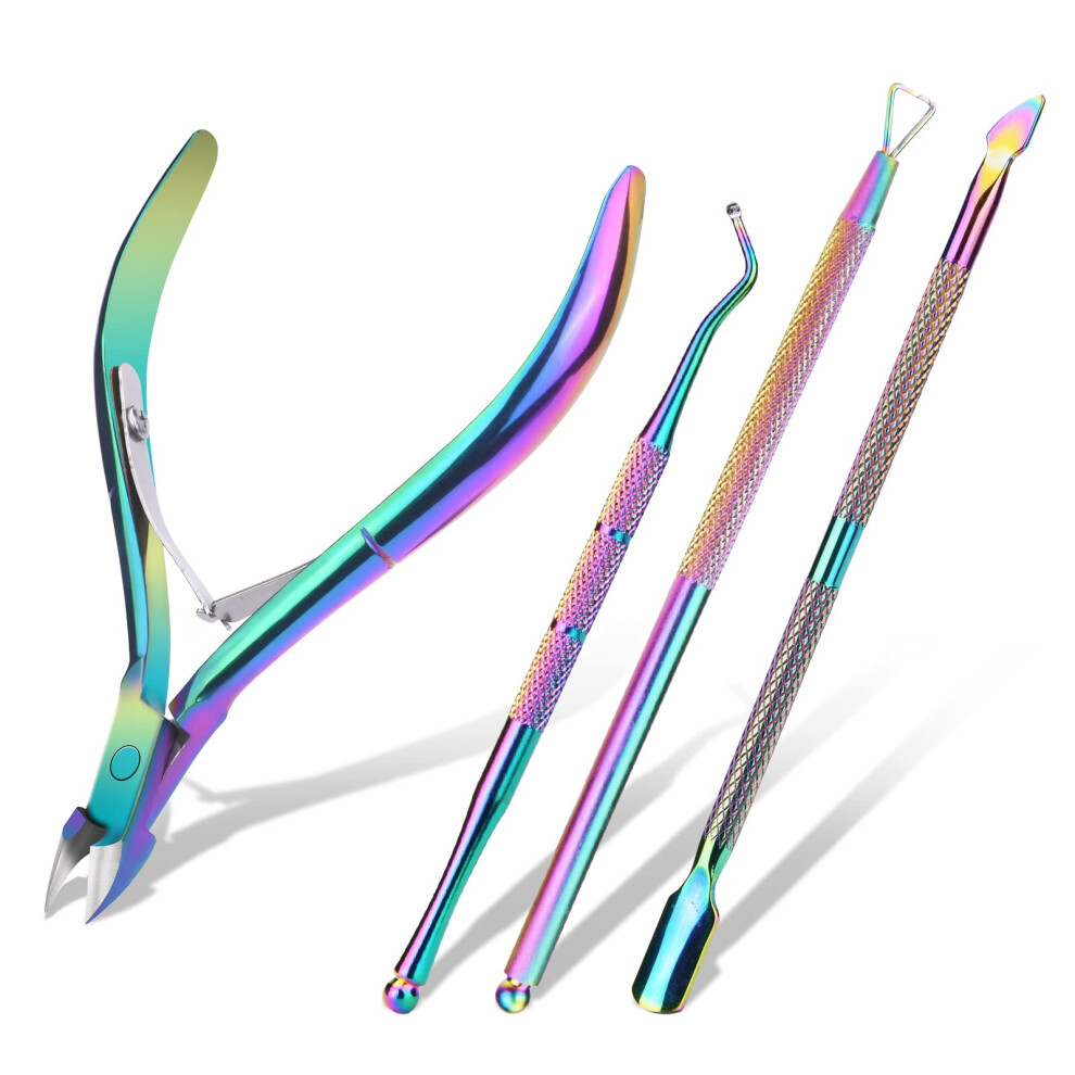 Professional Stainless Steel Cuticle Nippers Set with Pusher, Precision Edge for Ingrown Nails