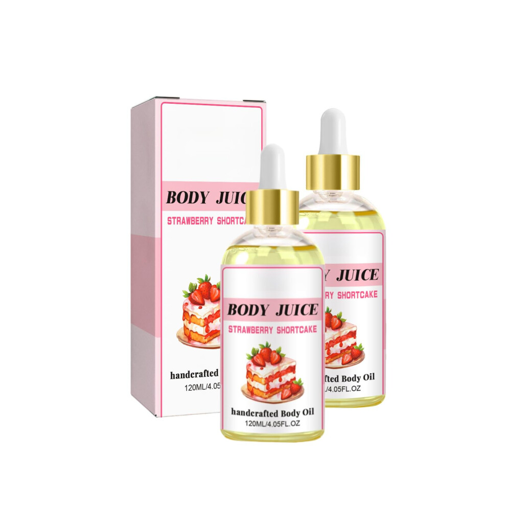 2PC Strawberry Body Oil with Sweet Shortcake Scent, Deep Hydration, Natural Extracts, 4.05oz
