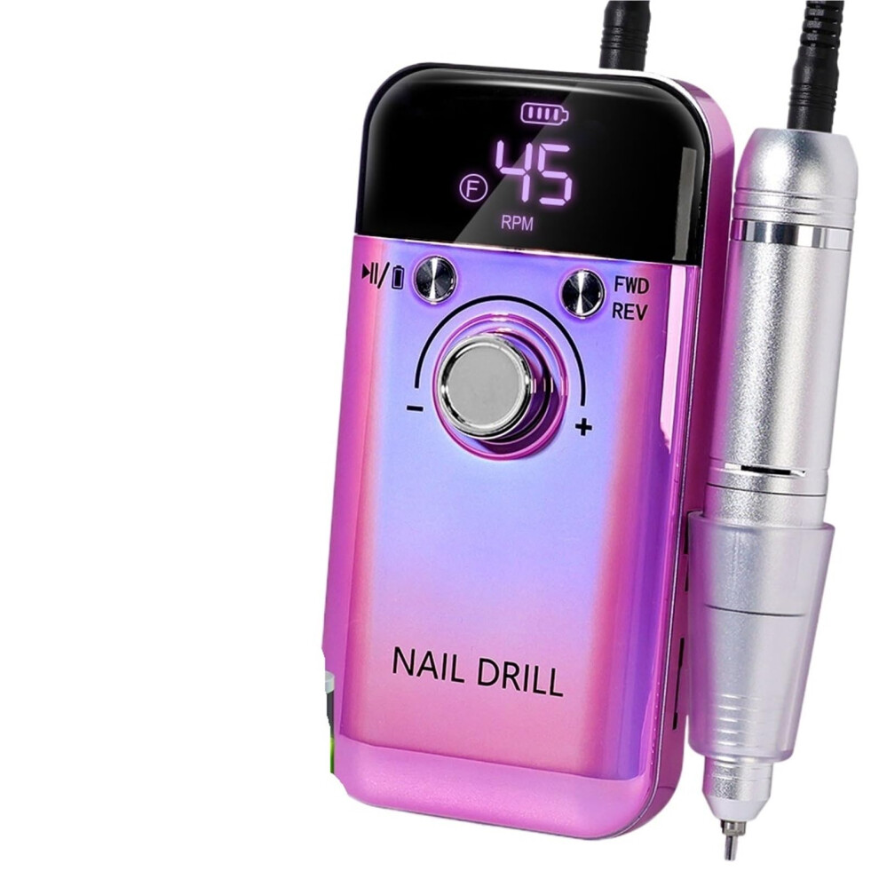 Purple Electric Nail Drill 45000Rpm Rechargeable Cordless Low Noise For Acrylic Gel Nails