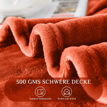 (Rust/Orange Fleece, Super King) Faux Fur Fleece Blanket Large Sofa Bed Warm Throw