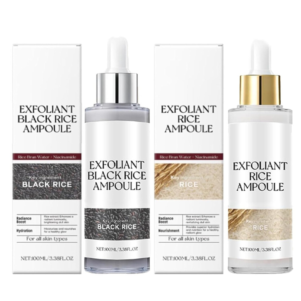 Black Rice Exfoliating Facial Mask And Glow Ampoule Set For Radiant Skin, Pore Care, Pack Of 2