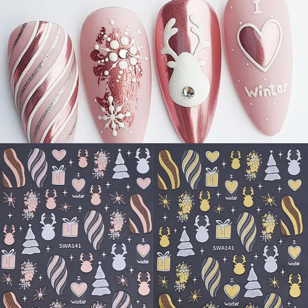 Christmas Nail Stickers Snowflake Reindeer SelfAdhesive 5D DIY Winter Holiday Nail Decals
