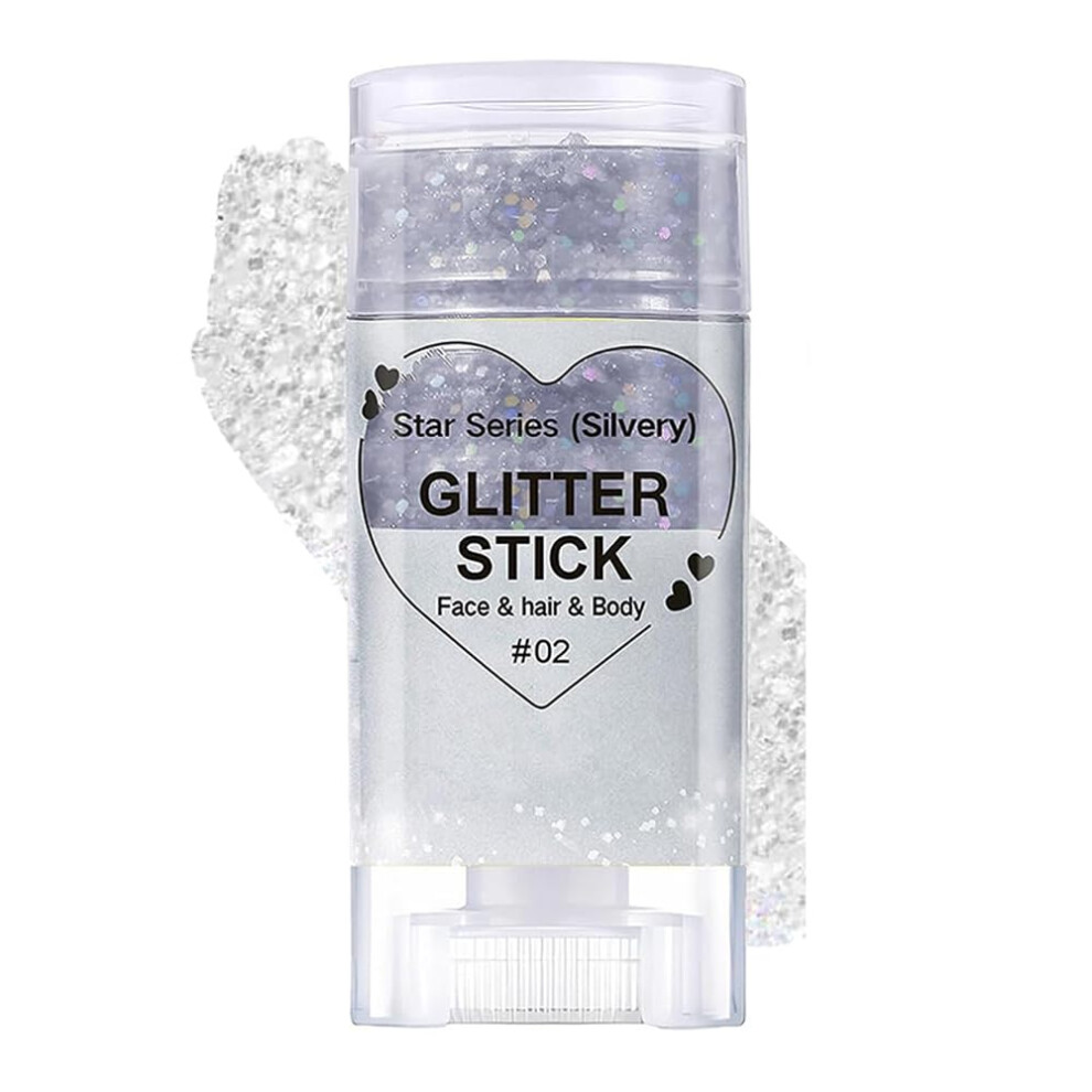 Silvery Holographic Body Glitter Stick for Face Hair and Body, Chunky Sequin Gel, Water Resistant