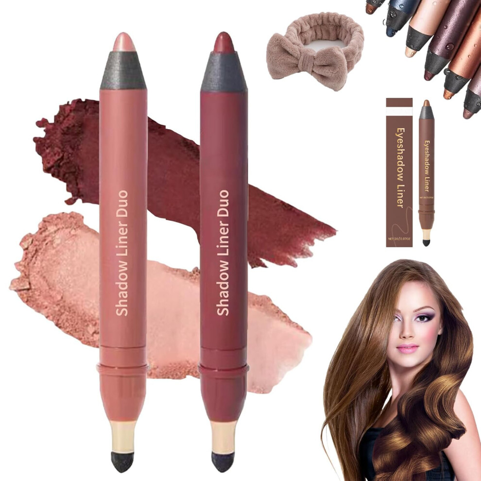 2 in 1 Eyeliner and Eyeshadow Stick with Blender, Waterproof Smudge Proof Long Lasting Duo