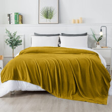 (Yellow Fleece, Super King) Faux Fur Fleece Blanket Large Sofa Bed Warm Throw