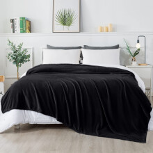 (Black Fleece, Super King) Faux Fur Fleece Blanket Large Sofa Bed Warm Throw