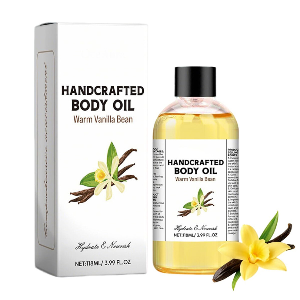 Natural Hydrating Body Oil and Vanilla Massage Oil, Deep Moisturizing Handcrafted Formula 3.99oz