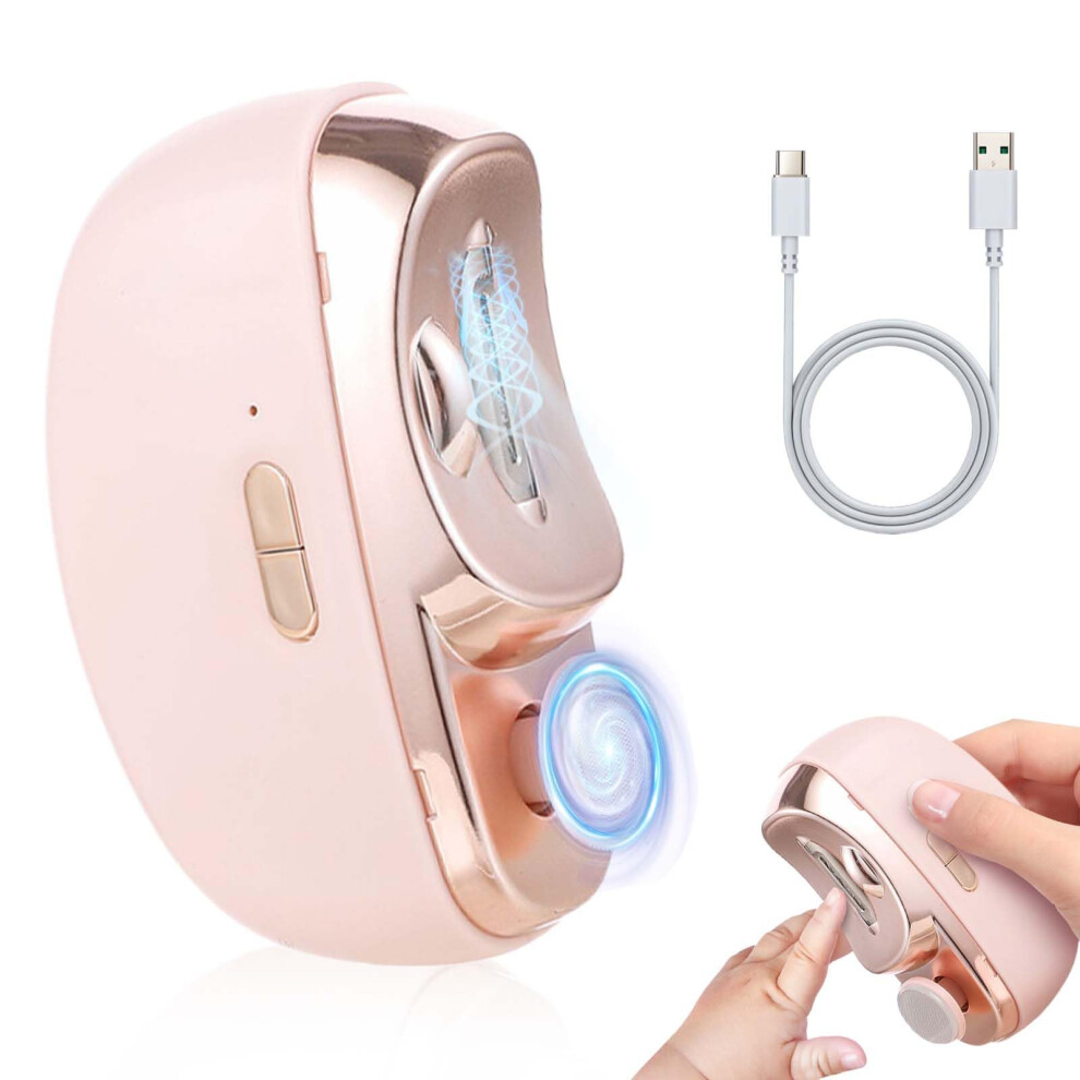 Pink Electric Nail Clippers For Seniors, 2In1 Rechargeable Automatic Nail Trimmer And File With Dual Speed Modes,