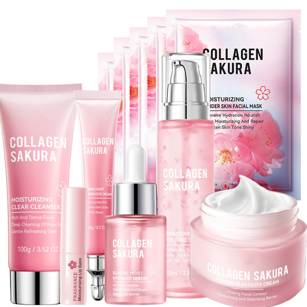 Skincare Gift Set Cherry Blossom 11pcs Complete Hydrating Travel Facial Kit for Women and Teens