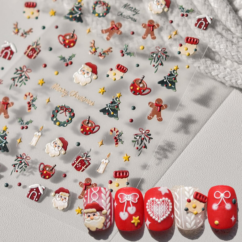 Christmas Nail Art Stickers 5D Embossed Santa Claus Christmas Tree SelfAdhesive Holiday Decals