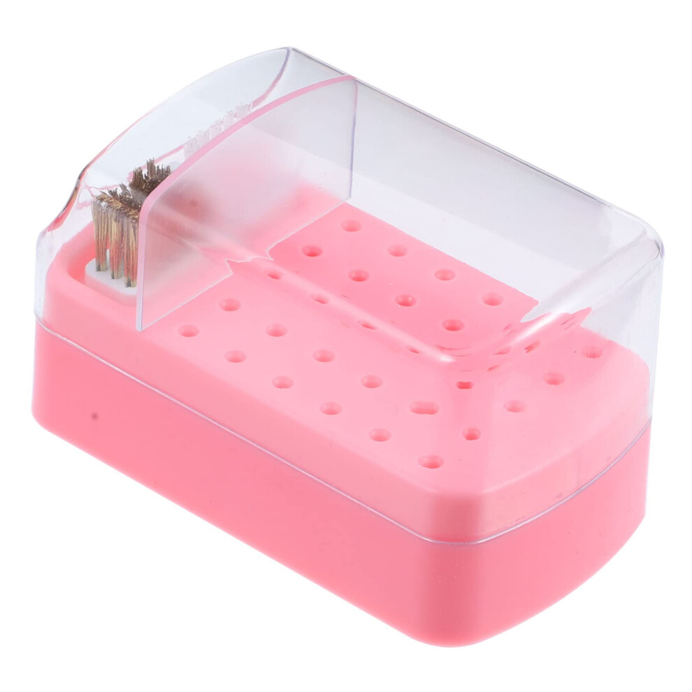 Nail Drill Bits Holder 30Hole Clear Organizer Box with Cleaning Brush for Manicure Supplies