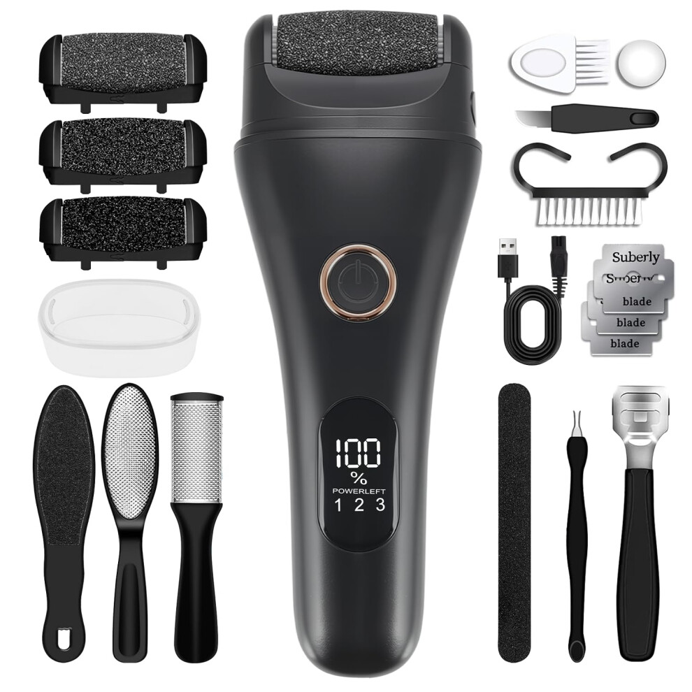 Electric Foot Callus Remover with LCD, 3Speed Waterproof Pedicure Tool for Dead Skin, Black