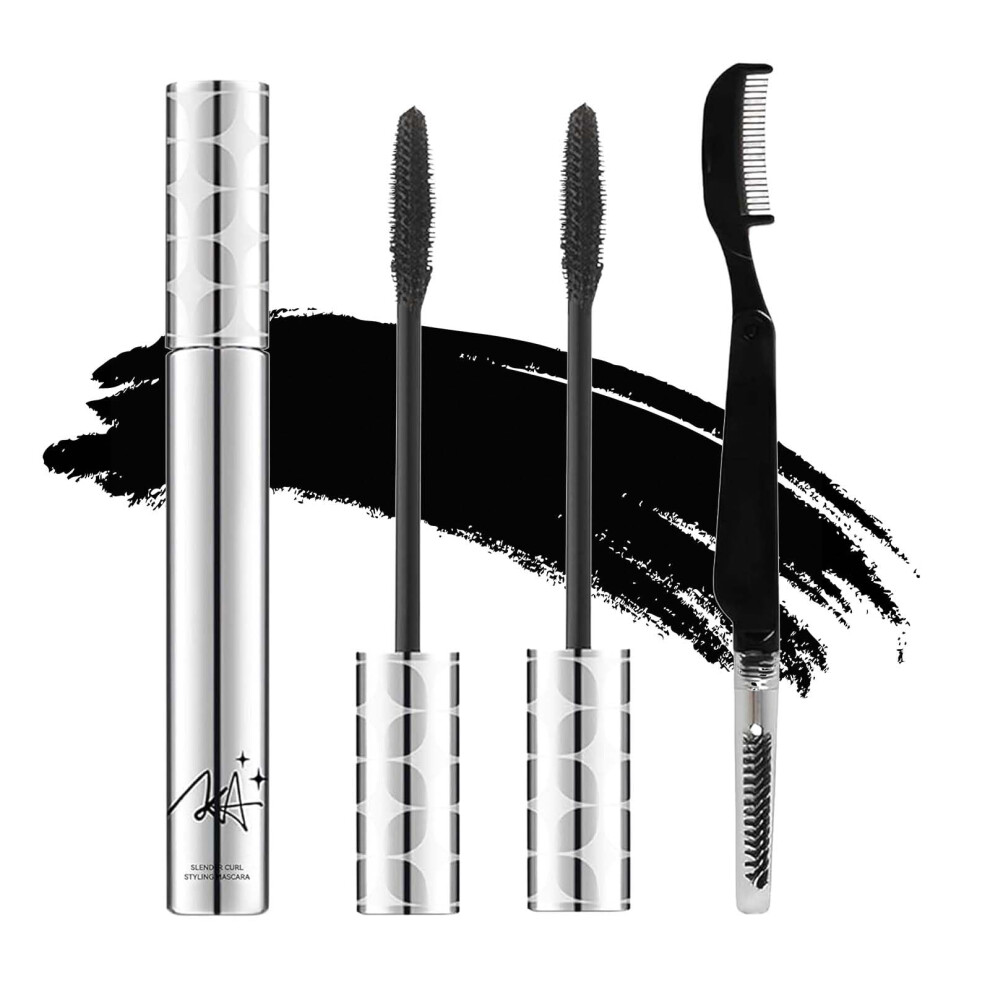 2 Pack Waterproof Black Mascara for Sensitive Eyes, Hypoallergenic Longwear Volume and Length