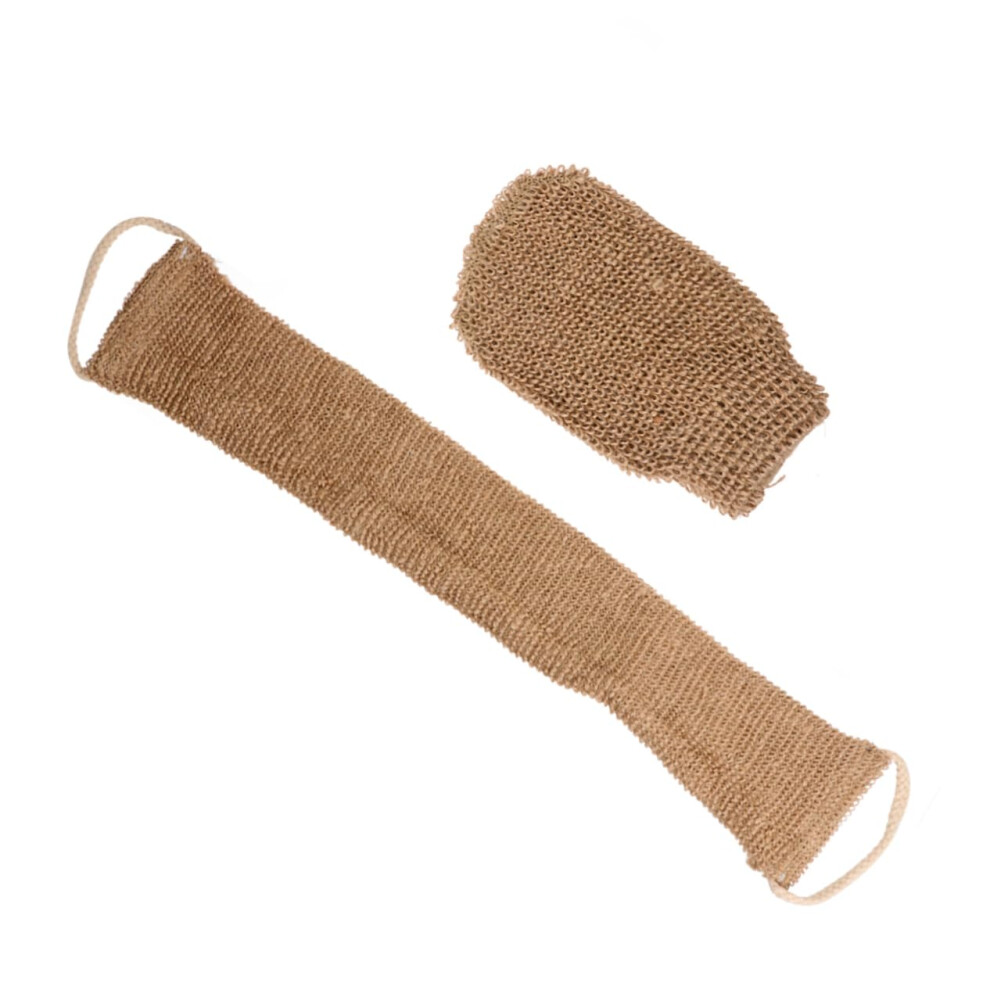 Back Scrubber and Exfoliating Bath Towel Set with Long Strap DualSided Hemp for Shower Spa
