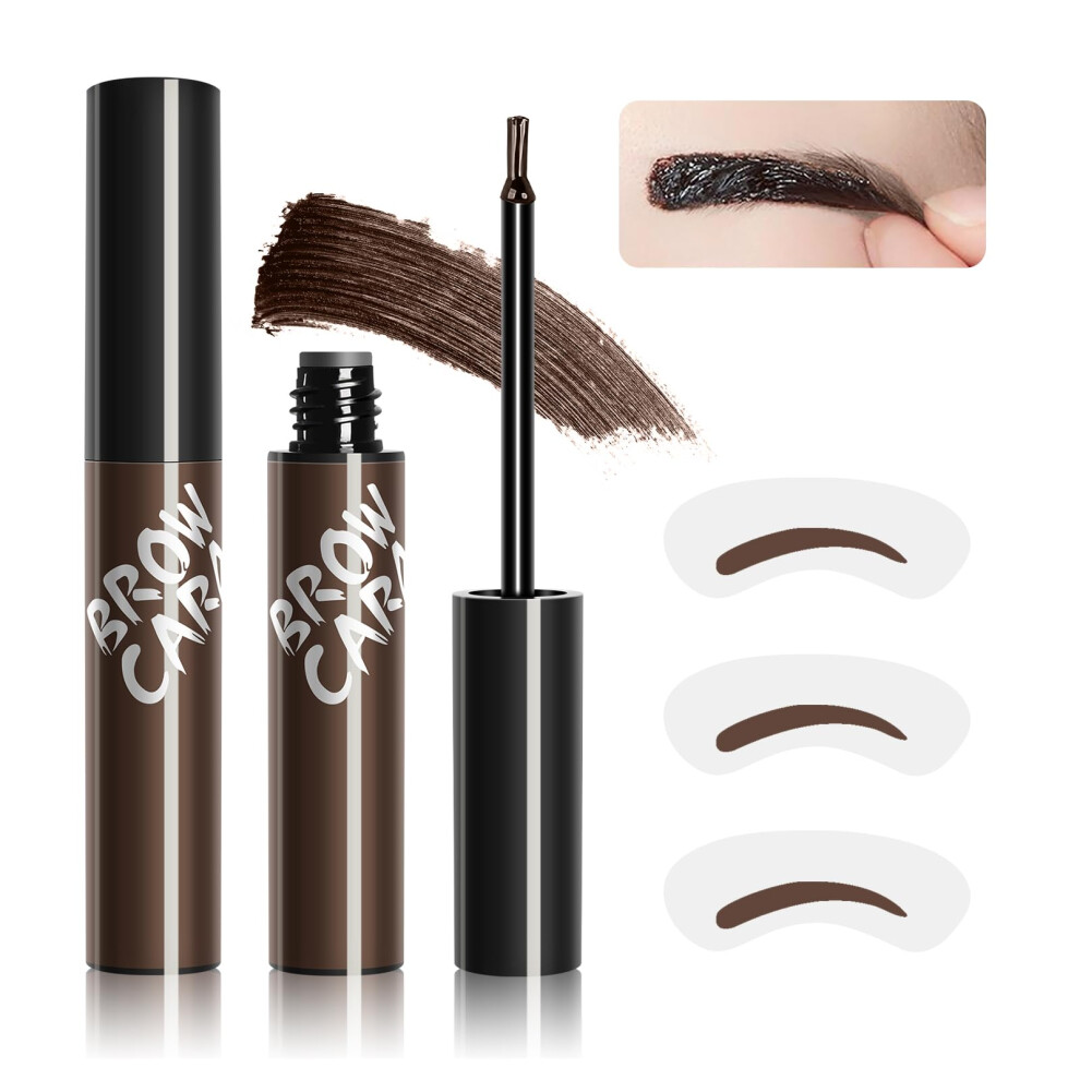 Brown Eyebrow Tint Kit With Peel Off Tattoo Gel, Waterproof Long Lasting, Dark With Brow Stencils