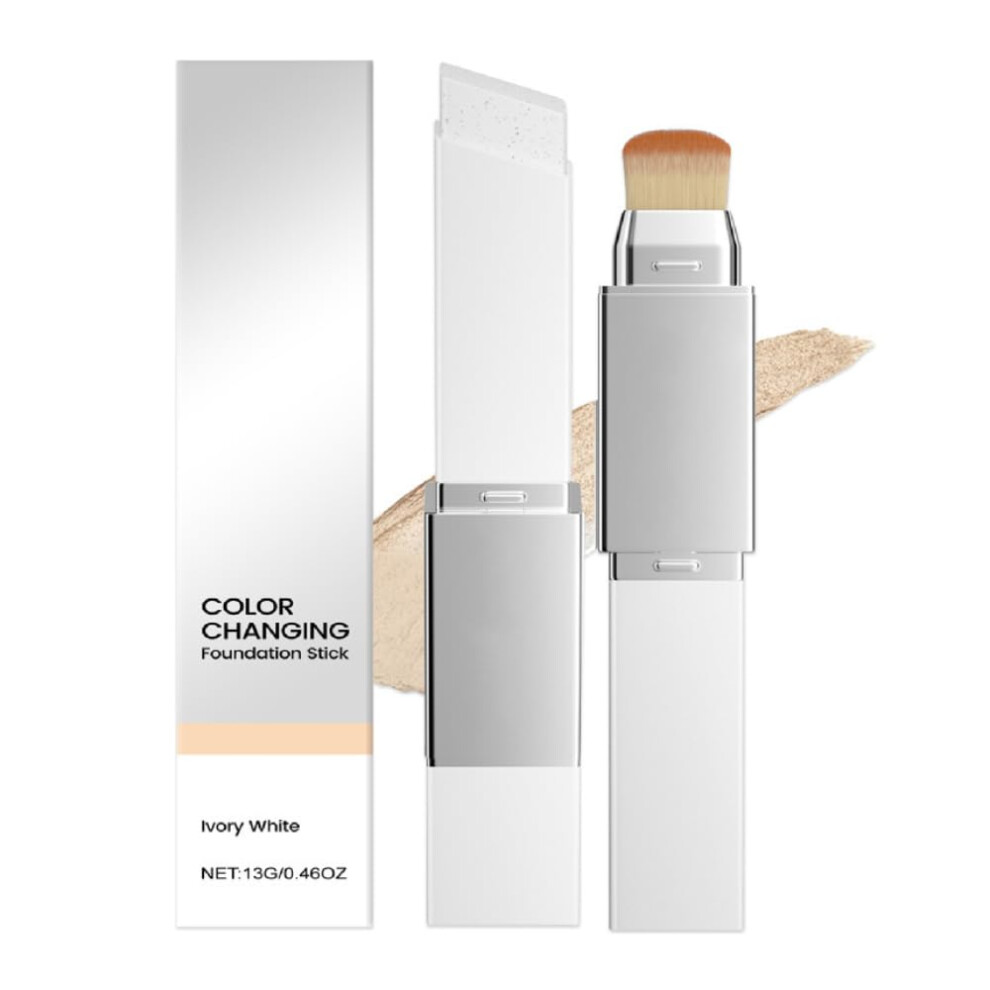 White Korean Color Changing Foundation Stick With Brush, Hydrating Skincare Formula, Dewy Radiant Finish
