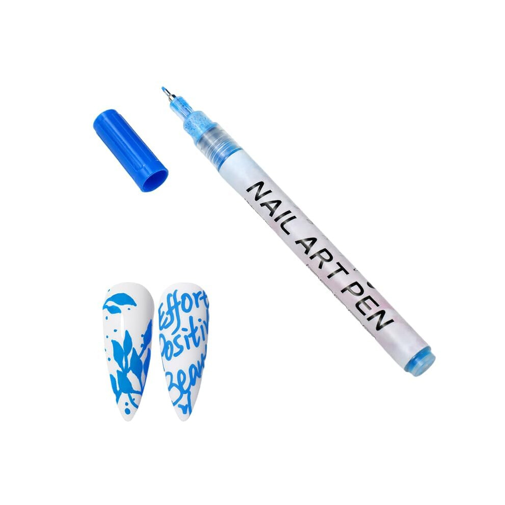 Blue Nail Art Pen Quickdry Acrylic With Precise Fine Tip For Diy Manicure And Detailed Designs