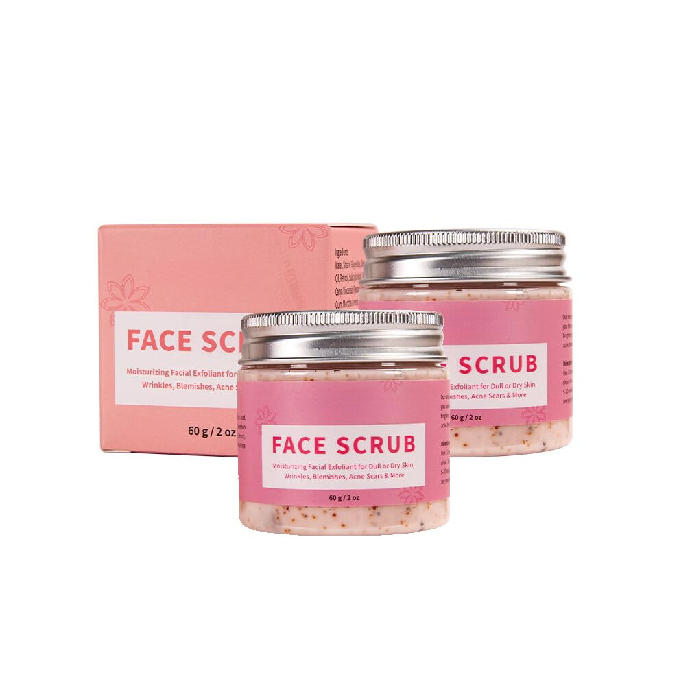 2PC Exfoliating Face Scrub with Shea Butter and Vitamin E for Dry Skin, Wrinkles, Acne Scars, 2oz