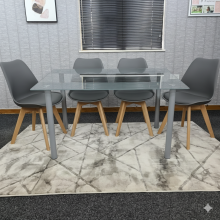 Modern Dining Table Set with 4 Grey Plastic Chairs Dining Room Furniture Set