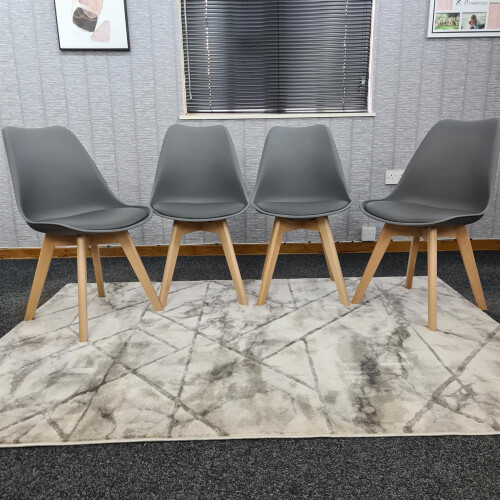 Modern Dining Table Set with 4 Grey Plastic Chairs Dining Room Furniture Set 1