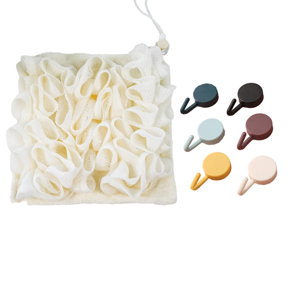 Beige 2Piece Exfoliating Bath Sponge And Soap Saver Pouch, 2In1 Loofah Bag For Gentle Cleansing