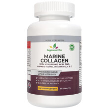 Hydrolysed Marine Collagen Peptides Tablets 1200mg with Hyaluronic Acid, Vitamins C, E, B12, Copper, Zinc, & Iodine - High Strength Supplements for