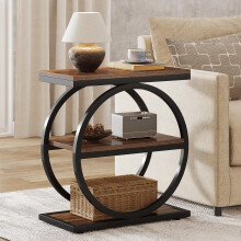 Tribesigns Narrow End Table with 3 Storage Shelves, Industrial Small Sofa Side Table for Living Room, Slim Nightstand for Bedroom