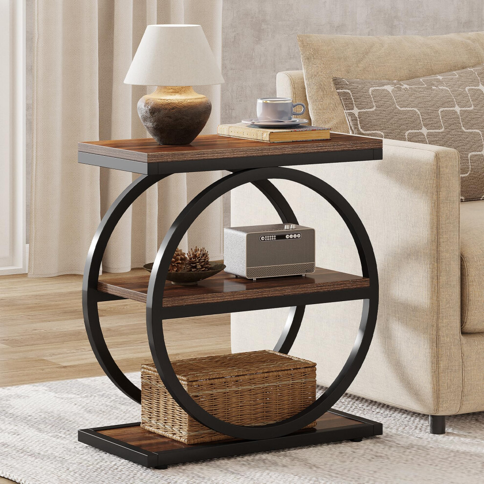 Photos - Storage Сabinet Tribesigns Narrow End Table with 3 Storage Shelves, Industrial Small Sofa Side Table for Living Room, Slim Nightstand for Be