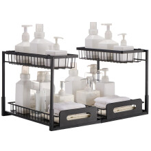 VEVOR 2 Tier Pull Out Cabinet Organizer(10.7" W x 14.2" D), Under Sink Organizer and Storage, Slide Out Drawer, Wire Basket Sliding Shelf, 25.5"