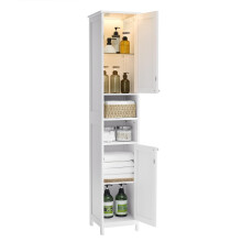VASAGLE Tall Bathroom Cabinet with Lights, Slim Bathroom Storage Cabinet, Freestanding Narrow Storage Unit with Adjustable Shelves, Open Compartments,