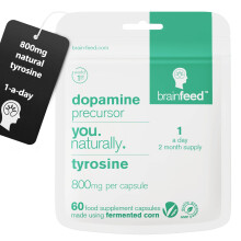 Dopamine Supplements | Natural L Tyrosine Supplement 800mg | 1-A-Day L-Tyrosine High Strength Capsules (60) | Dopamine Brain Food Nootropic |