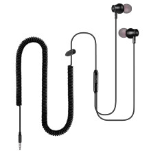 Extra Long Earbuds for TV & PC, with 12FT Spring Coiled Extension Cable, Volume Control & Mic, In-ear Wired Headphones for 3.5mm Audio Output Devices,