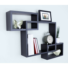 Ballucci Cube Floating Shelves, 3 Square Interlocking Decorative Wall Shelf, Geometric Box Shelves for Living Room, Bedroom, Bathroom, Black
