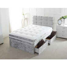 Comfy Deluxe LTD Silver Crushed Velvet Divan Bed 2 Drawer With Memory Foam Mattress And Free 20" Matching Headboard (6.0FT Super King)