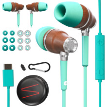 Symphonized Premium Wooden Wired Earphones USB C for Apple Devices & Android Phones with Type-C Port & Microphone, and volume control, 8mm bass