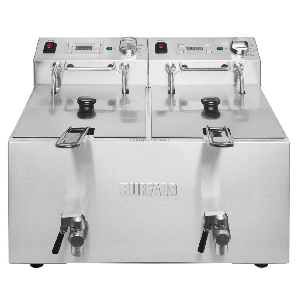 Buffalo Twin Tank Twin Basket 2X8ltr Countertop Fryer With Timers 2X2.9kw
