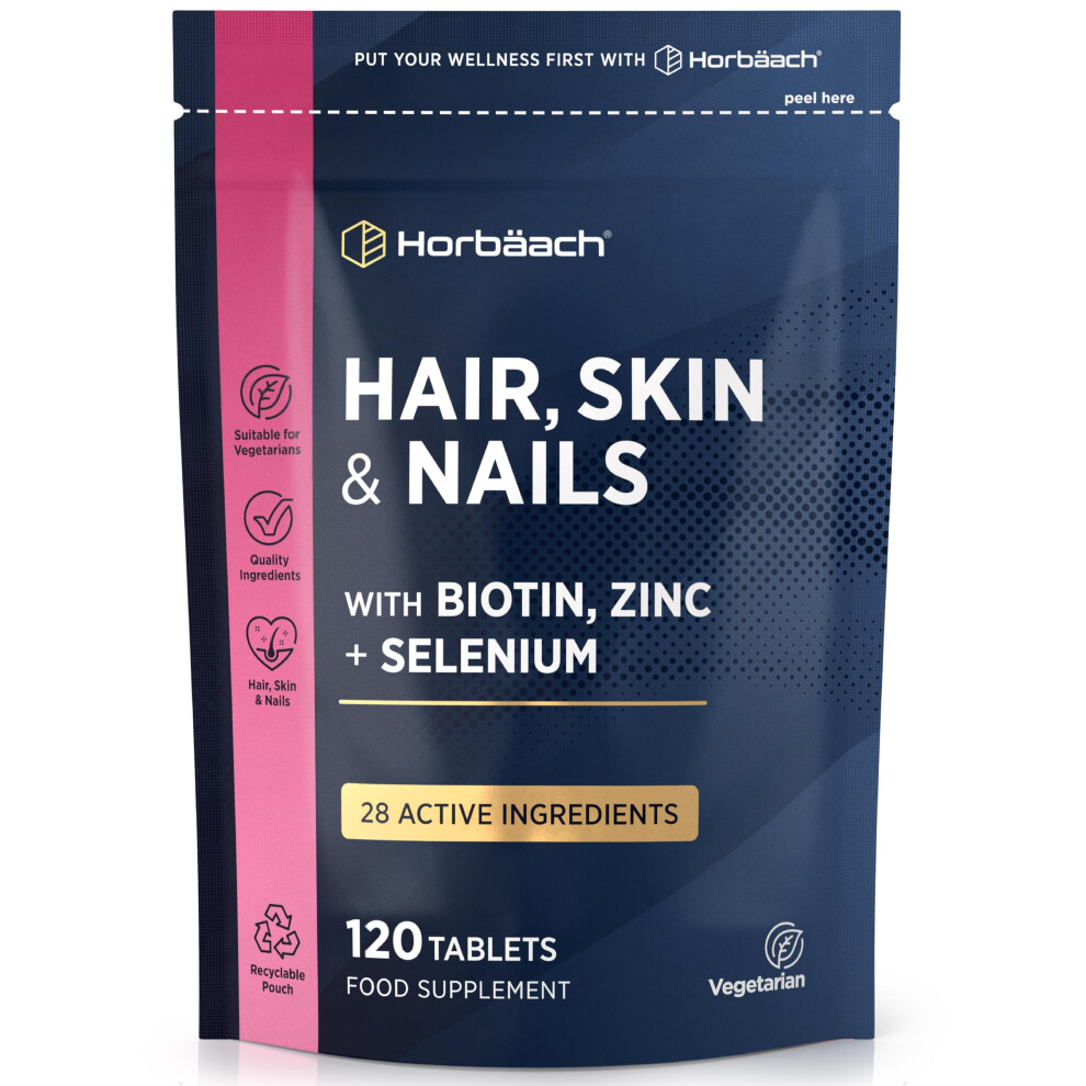Horbã£Â¤Ach Hair Skin And Nails Vitamins | Biotin Hair Growth | With Biotin, Zinc And Selenium | Beauty Supplement For Women And Men | 120 Vegetarian Tablets | By