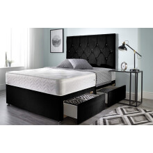 Bed Centre Ziggy Black Plush Sprung Memory Foam Divan Bed Set With Mattress, 4 Drawers And Headboard (Double (135cm X 190cm))