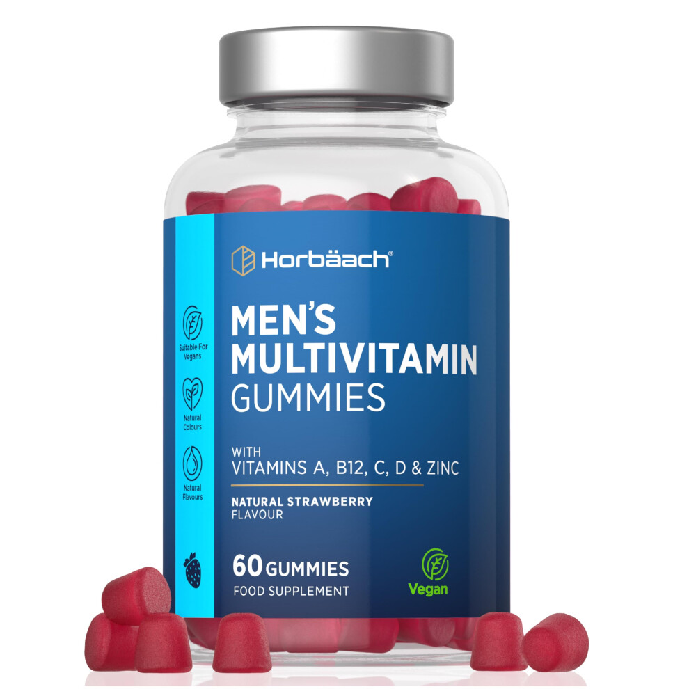Horbã£Â¤Ach Multivitamin Gummies For Men | 14 Key Nutrients With Vitamin A, B12, C, D And Zinc | Suitable For Vegans And Vegetarians | Natural Strawberry Flavour