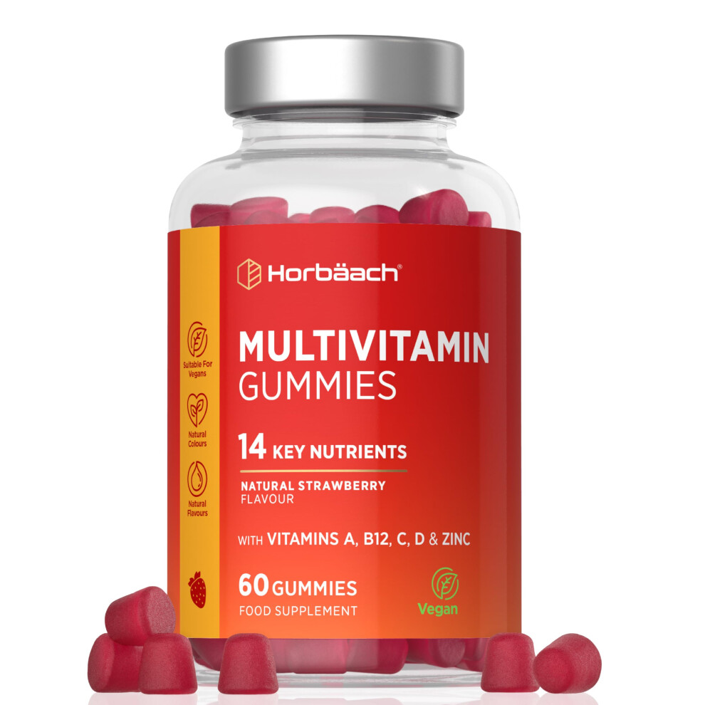 Horbã£Â¤Ach Adult Multivitamin Gummies | 60 Count | 14 Essential Nutrients With Vitamins A, B12, C, D, & Zinc | Natural Strawberry Flavour | Vegan Supplement For