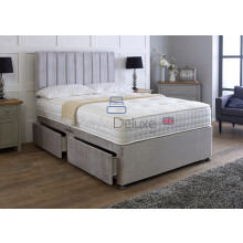Plush Velvetto Divan Bed Set With Matching Apollo Headboard And Memory Sprung Mattress | Divan Bed Frame | Bed Base | Premium Velvetto Fabric (Silver,