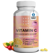 Vitamin C 500 mg Enhanced with Rosehip Bioflavonoids, 3 Month Supply (180 Tablets) Vegan & Vegetarian Friendly High Strength, Premium Dose Slow