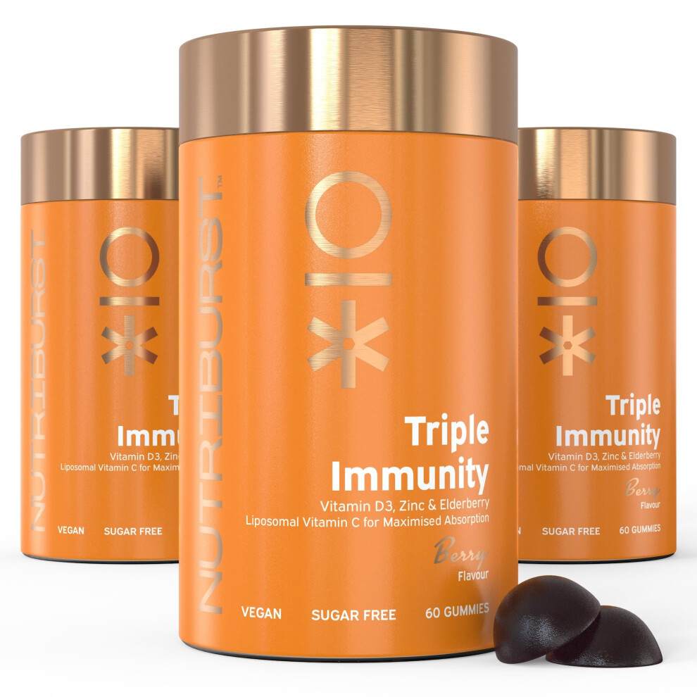 Nutriburst Triple Immunity Multipack - Liposomal Vitamin C (100Mg), D3 (20?G), Zinc (7.5Mg) + Elderberry Extract - Immune & Wellbeing Support - Vegan
