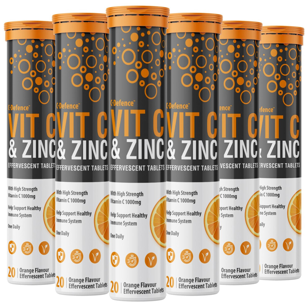 C.defence Orange Vitamin C 1000Mg & Zinc 15Mg Flavour Effervescent Tablets - High Strength Tablets For A Healthy Immune System (6 Tubes)
