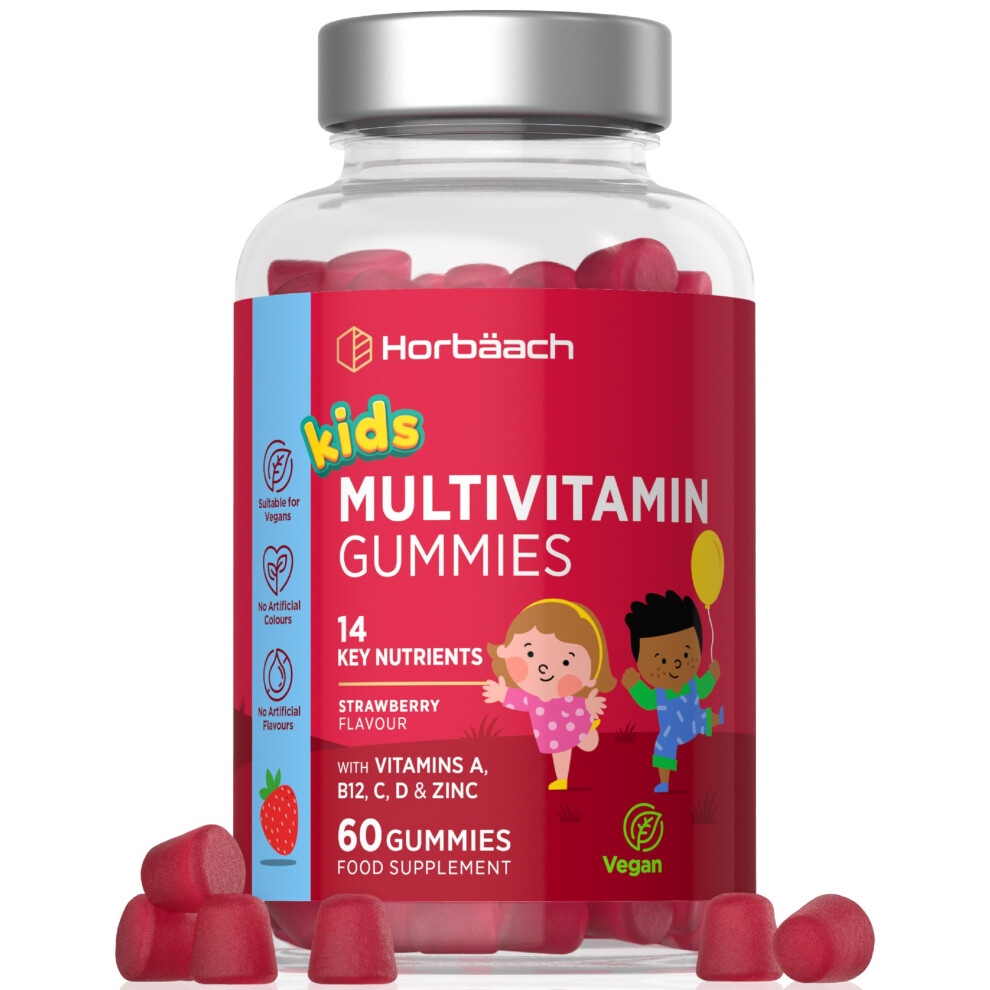 Horbã£Â¤Ach Kids Multivitamin Gummies | 60 Count (2 Months Supply) | 14 Essential A-Z Nutrients | With Vitamin A, B12, C, D & Zinc | Strawberry Flavour | Vegan