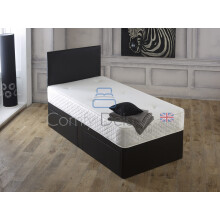Comfy Deluxe LTD Single Memory Foam Divan Bed Set In Faux Leather For Kids And Adults 3FT Single 4FT Small Double (2FT6 Small Single 0 Drawers, Black