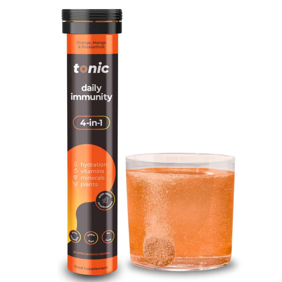 Tonic Health Daily Immunity Tablets - 4-In-1 Effervescent Multivitamins, Minerals & Phytonutrients - Vitamin D, Vitamin C And Zinc - Vegan,No Sugar