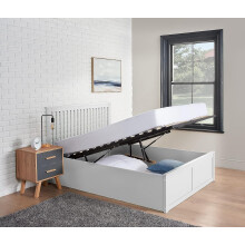 Home Treats White Double Wooden Ottoman Bed With Hybrid Mattress | Bed with Storage White 4ft6 | Lift Up Under Bed Storage (Double, Pocket Memory Foam